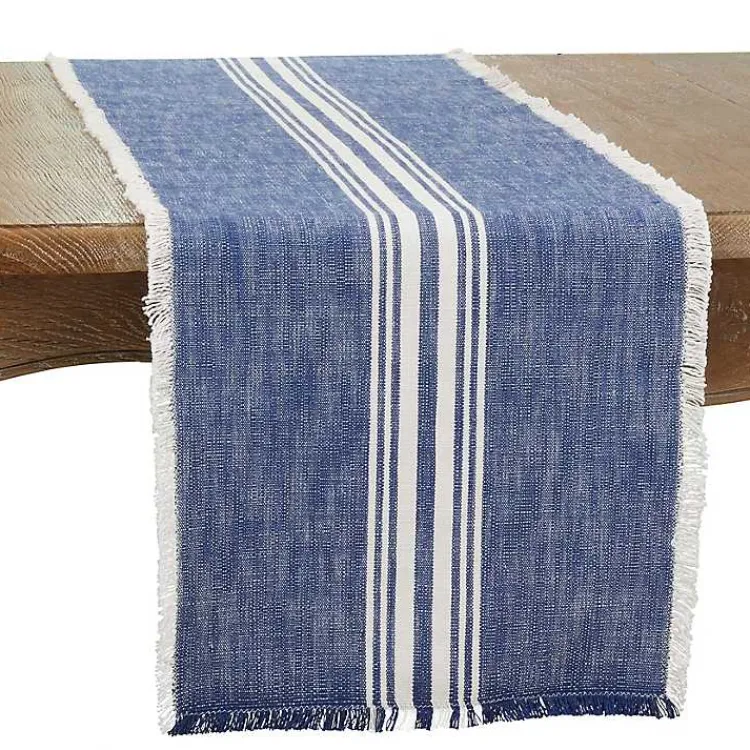 Table Linens-Kirklands Home Blue Striped Fringe Table Runner, 72 in.