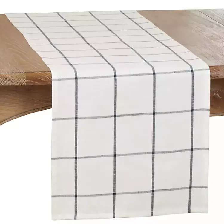Table Linens-Kirklands Home Large Plaid Long Table Runner, 72 in. White