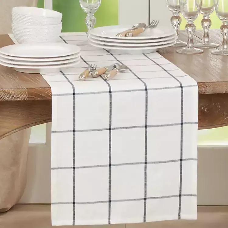 Table Linens-Kirklands Home Large Plaid Long Table Runner, 72 in. White