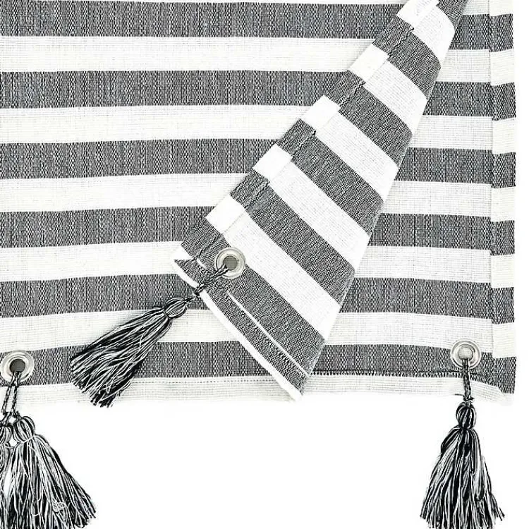 Table Linens-Kirklands Home Black and White Rustic Stripe Tassel Table Runner