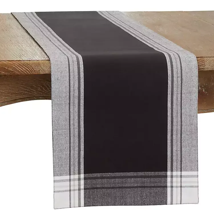 Table Linens-Kirklands Home Black Long Stripe Bordered Table Runner, 72 in.