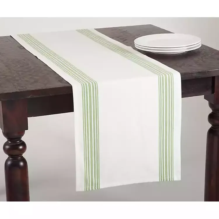 Table Linens-Kirklands Home Spring Green Striped Border Table Runner