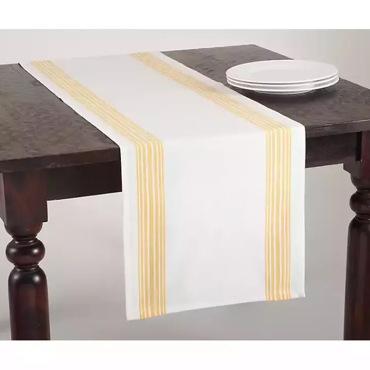 Table Linens-Kirklands Home Yellow Striped Border Table Runner