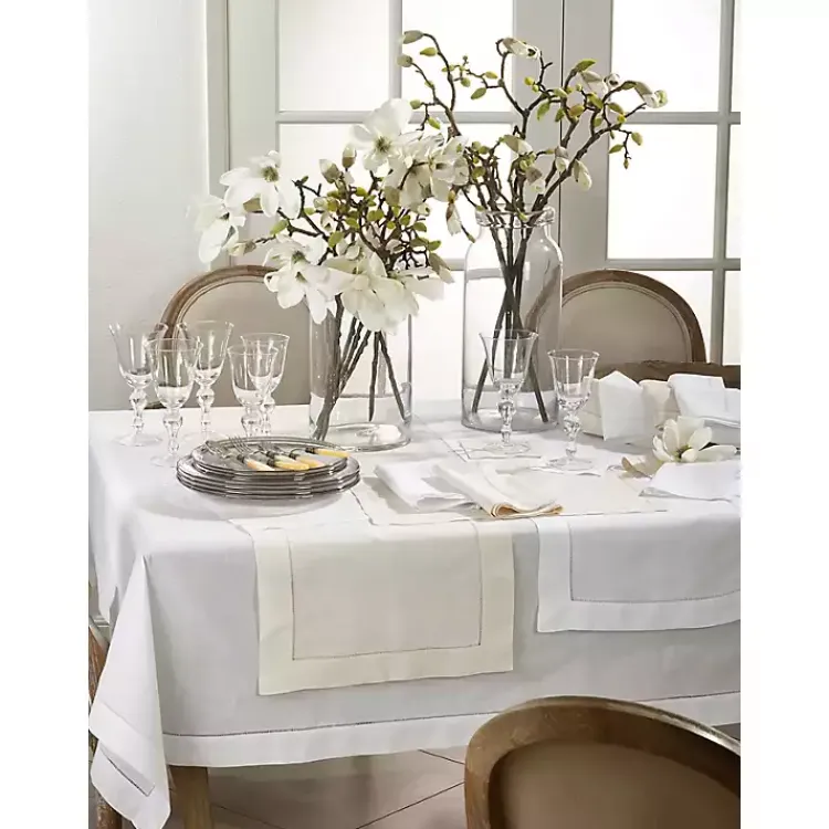 Table Linens-Kirklands Home Hemstitched Linen Oblong Runner White