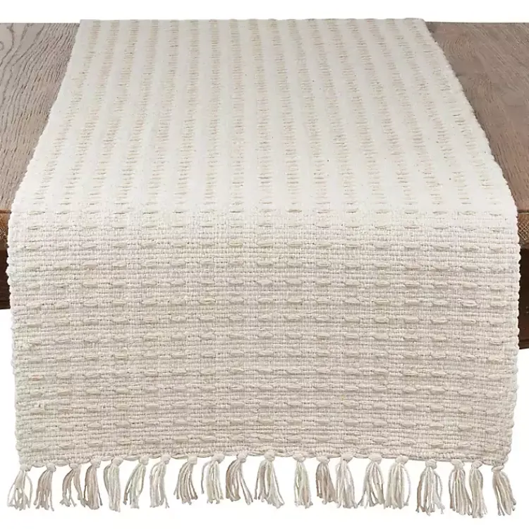 Table Linens-Kirklands Home Natural Dashed Woven Long Cotton Runner Tan