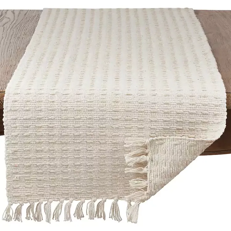 Table Linens-Kirklands Home Natural Dashed Woven Long Cotton Runner Tan