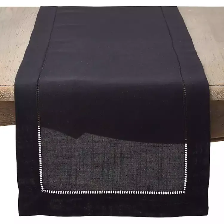 Table Linens-Kirklands Home Classic Hemstitch Border Polyester Runner Black