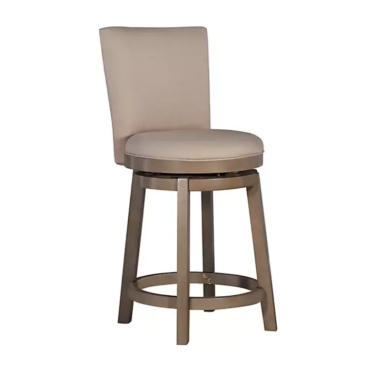 Bar Stools & Counter Height Stools-Kirklands Home Rustic Taupe Upholstered Swivel Counter Stool Tan