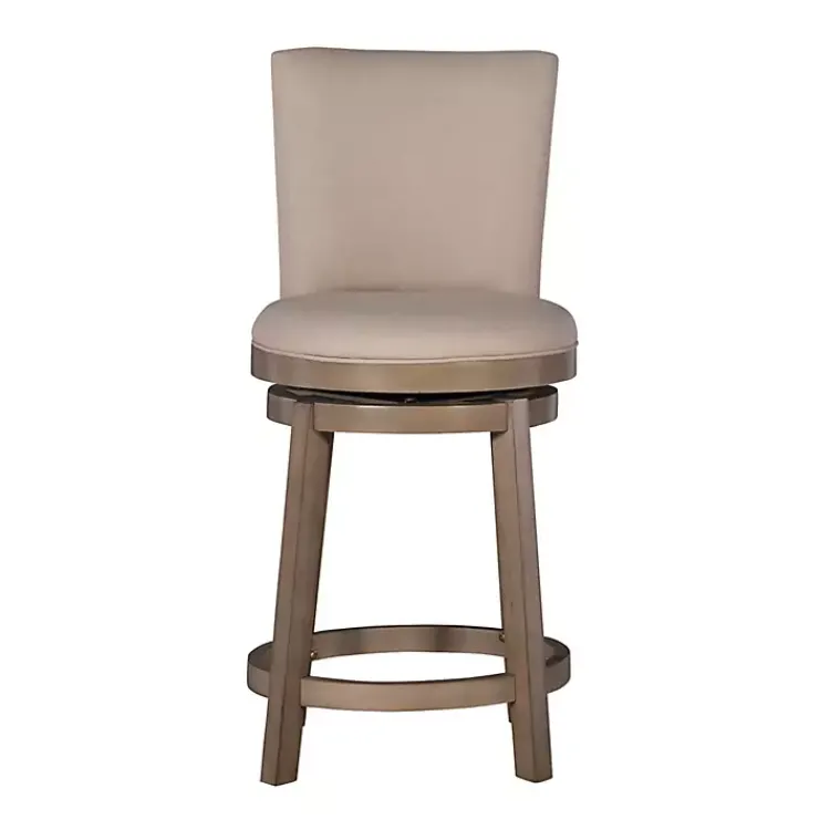 Bar Stools & Counter Height Stools-Kirklands Home Rustic Taupe Upholstered Swivel Counter Stool Tan