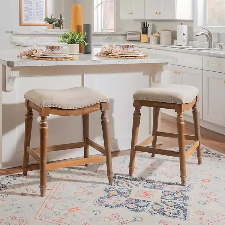 Bar Stools & Counter Height Stools-Kirklands Home Hazelnut Upholstered Curved Seat Counter Stool Gray