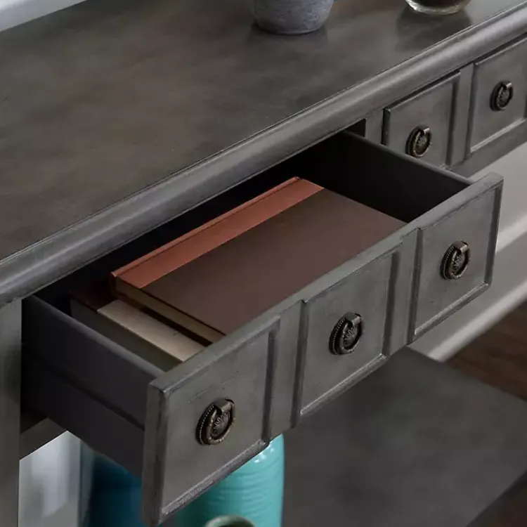 Console Tables-Kirklands Home Wooden Console Table with Double Drawers Gray