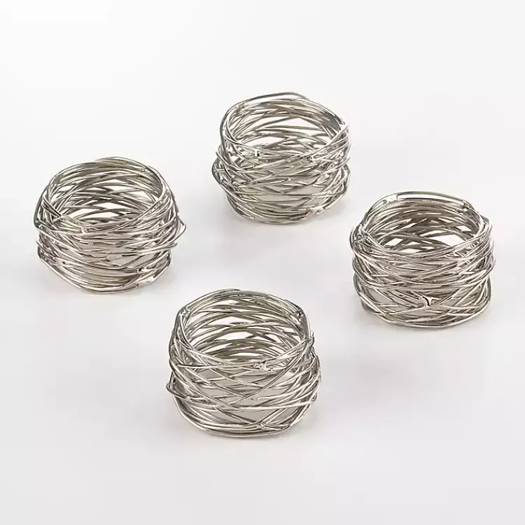 Table Linens-Kirklands Home Metal Twine Napkin Rings, Set of 4 Silver