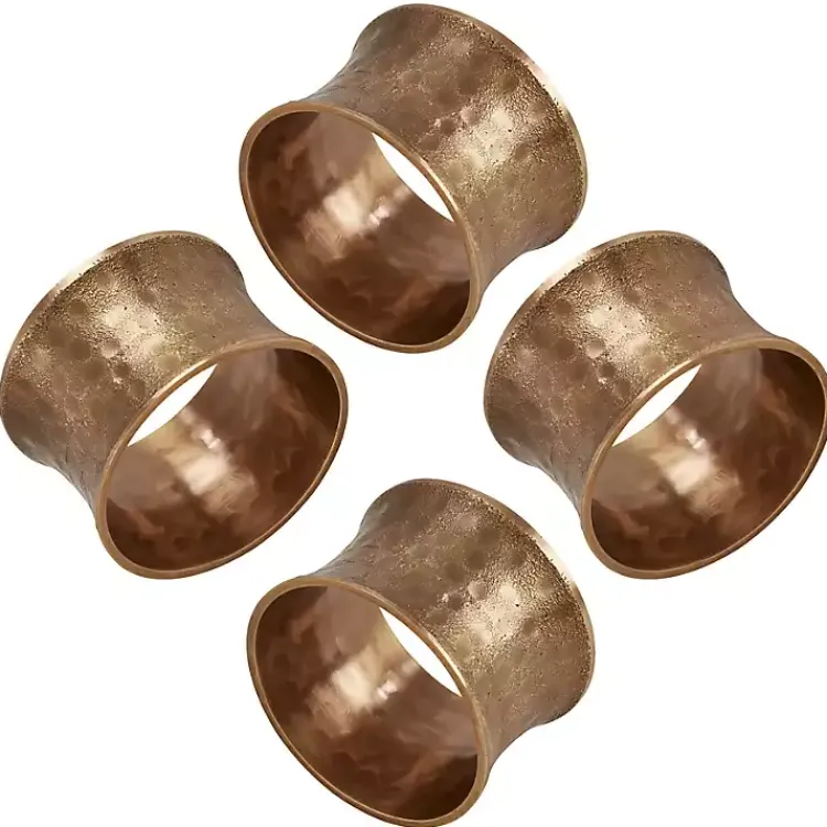 Kitchen Accessories-Kirklands Home Hammered Brass Inverted Napkin Rings, Set of 4 Gold