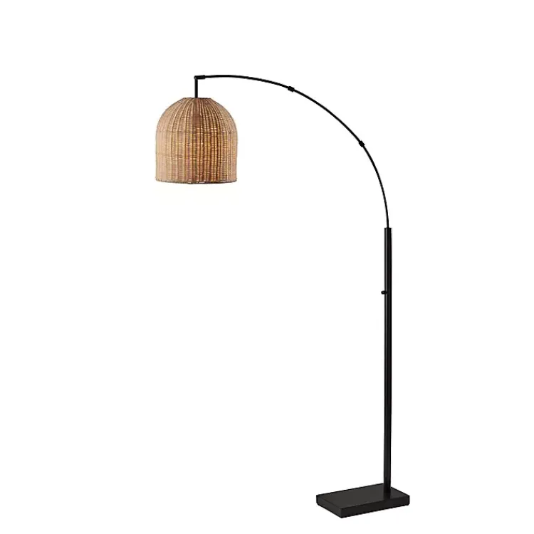 Floor Lamps-Kirklands Home Bronze and Woven Rat Arc Floor Lamp Tan
