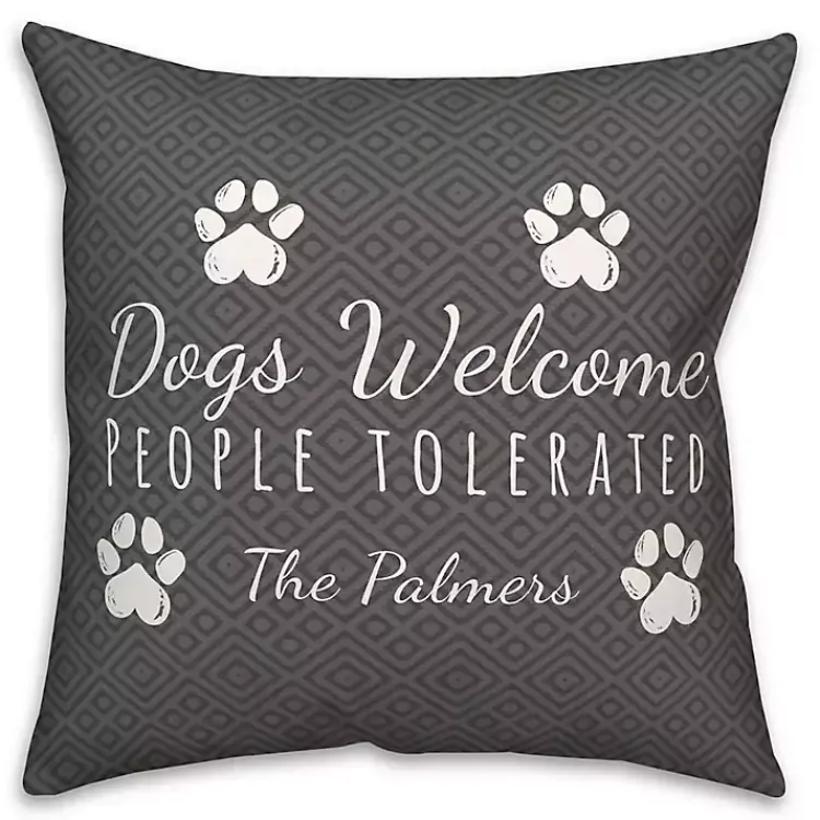 Outdoor Cushions & Pillows-Kirklands Home Personalized Dogs Welcome Paws Pillow Gray