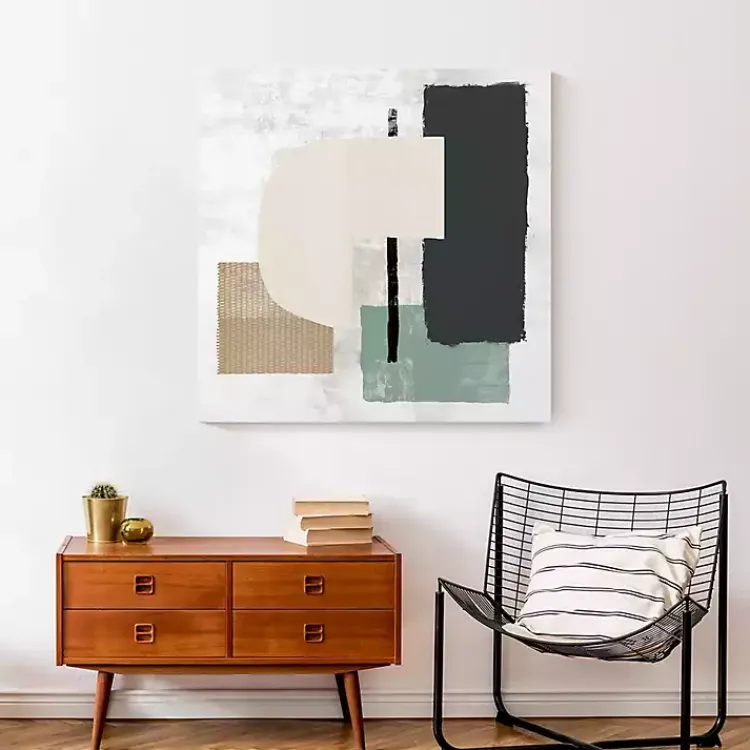 Canvas Art-Kirklands Home Gray and Green Abstract Geometric Canvas Wall Art