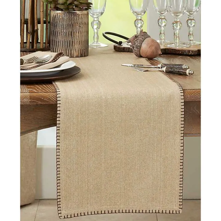 Table Linens-Kirklands Home Overcast Stitch Cotton Table Runner Tan