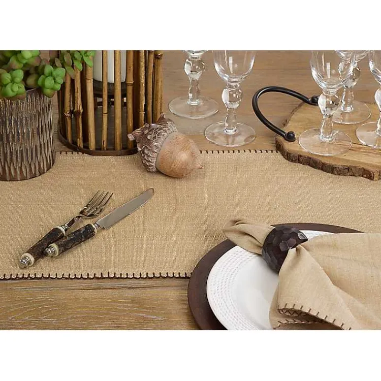 Table Linens-Kirklands Home Overcast Stitch Cotton Table Runner Tan