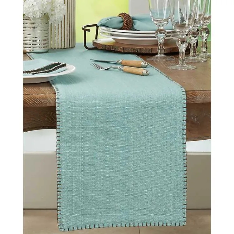 Table Linens-Kirklands Home Overcast Stitch Cotton Table Runner Blue