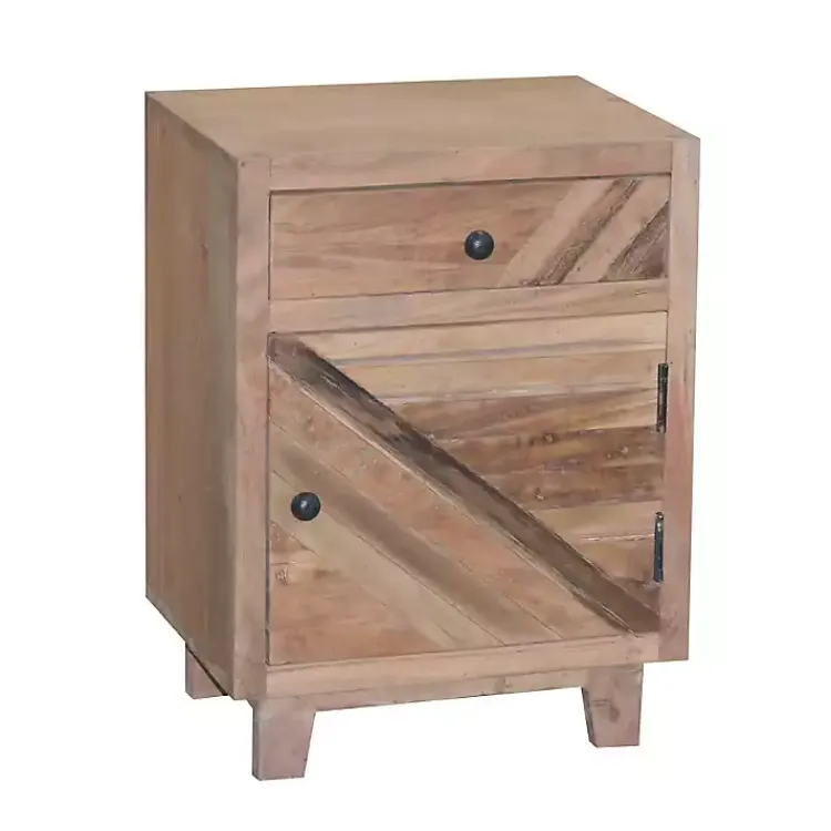 Nightstands-Kirklands Home Natural Reclaimed Wood Diagonal Slats Nightsd Tan