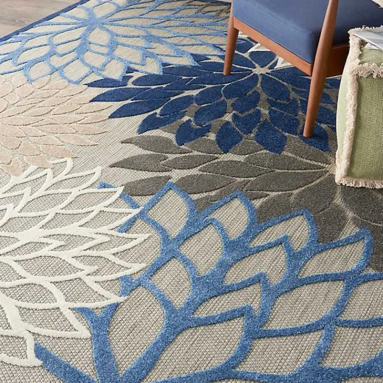 Outdoor Rugs-Kirklands Home Blue Floral Outdoor Area Rug, 7x10
