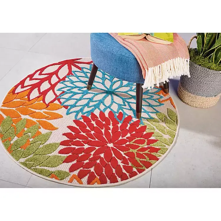 Outdoor Rugs-Kirklands Home Bright Leaves Round Outdoor Area Rug, 5x5