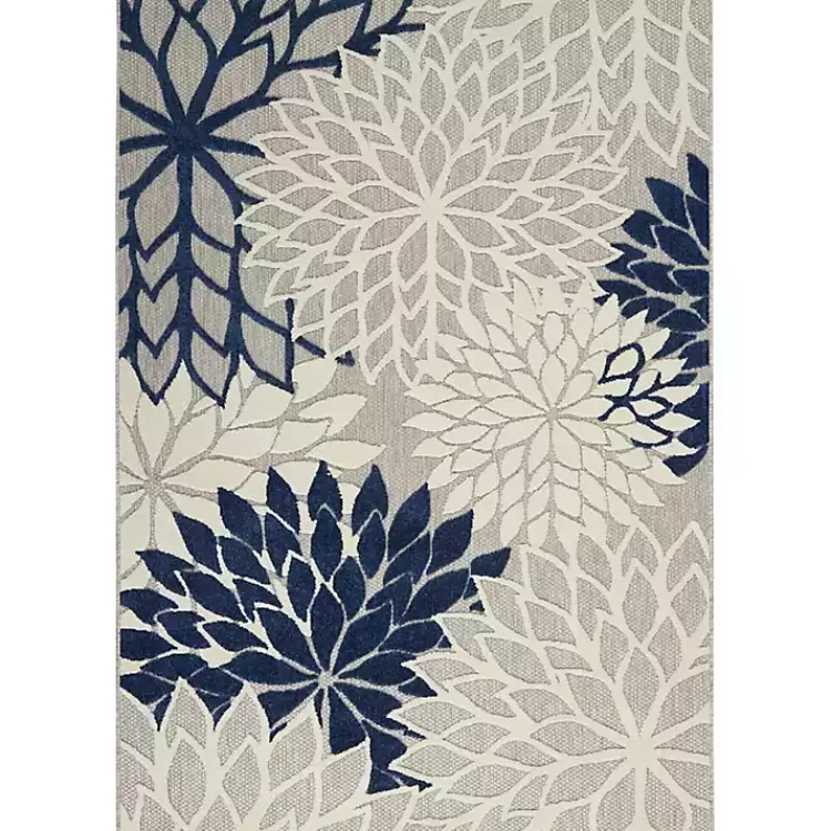 Outdoor Rugs-Kirklands Home Navy Floral Burst Outdoor Area Rug, 5x7