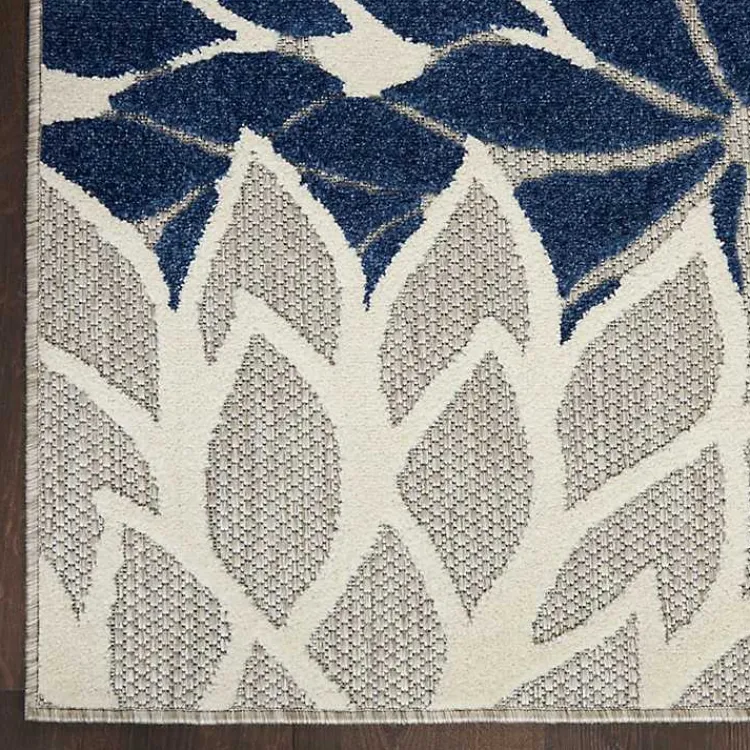 Outdoor Rugs-Kirklands Home Navy Floral Burst Outdoor Area Rug, 5x7