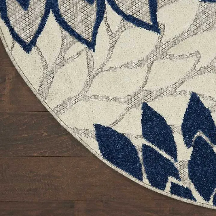 Outdoor Rugs-Kirklands Home Denim Floral Burst Round Outdoor Area Rug