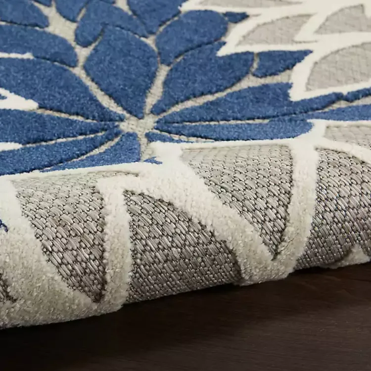 Outdoor Rugs-Kirklands Home Denim Floral Burst Round Outdoor Area Rug