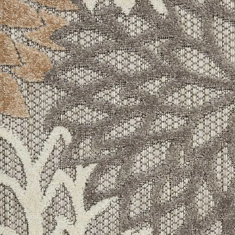 Outdoor Rugs-Kirklands Home Neutral Floral Burst Outdoor Round Area Rug, 5 ft.