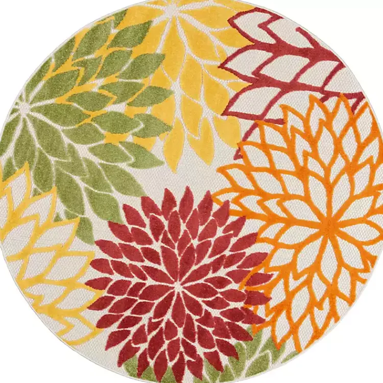 Outdoor Rugs-Kirklands Home Red Floral Burst Outdoor Round Area Rug, 5 ft.