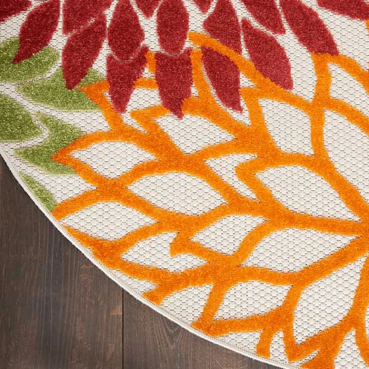 Outdoor Rugs-Kirklands Home Red Floral Burst Outdoor Round Area Rug, 7 ft.