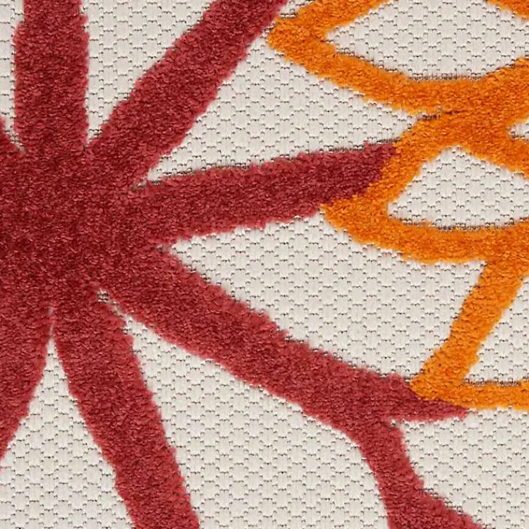 Outdoor Rugs-Kirklands Home Red Floral Burst Outdoor Round Area Rug, 7 ft.