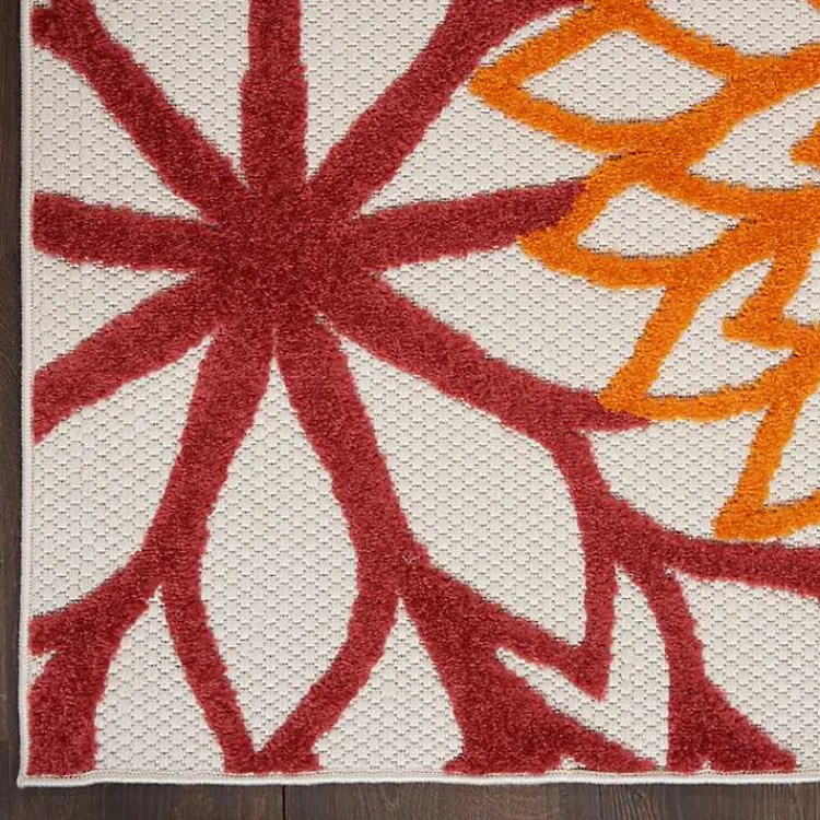 Outdoor Rugs-Kirklands Home Red Floral Burst Outdoor Area Rug, 5x7