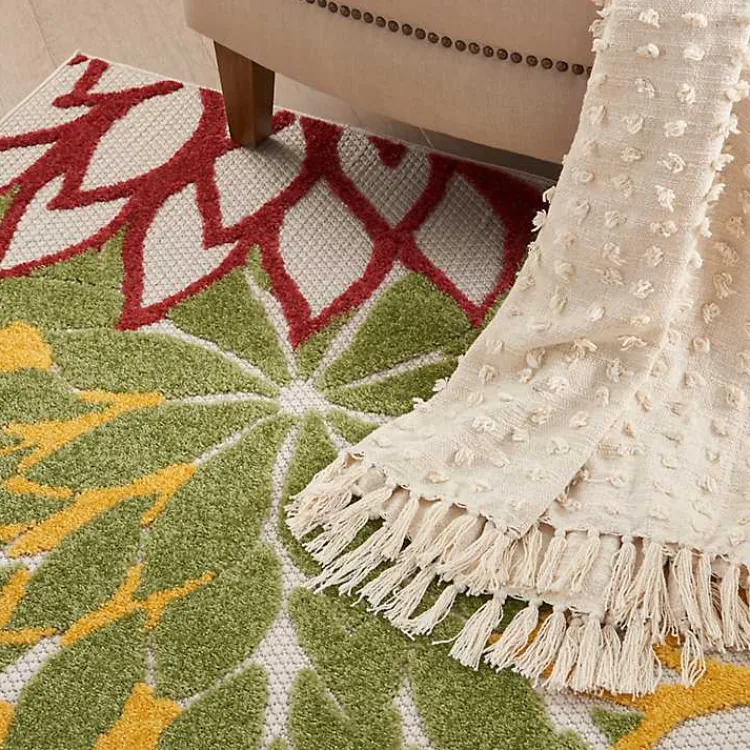 Outdoor Rugs-Kirklands Home Red Floral Burst Outdoor Area Rug, 5x7