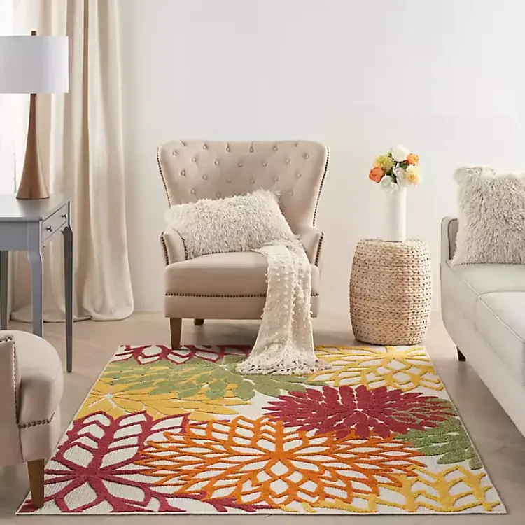 Outdoor Rugs-Kirklands Home Red Floral Burst Outdoor Area Rug, 5x7