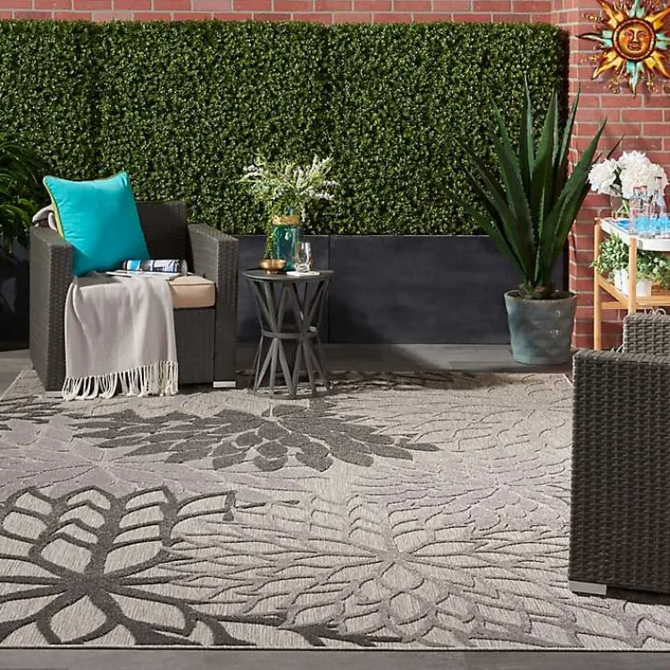 Outdoor Rugs-Kirklands Home Floral Burst Outdoor Area Rug, 7x10 Gray