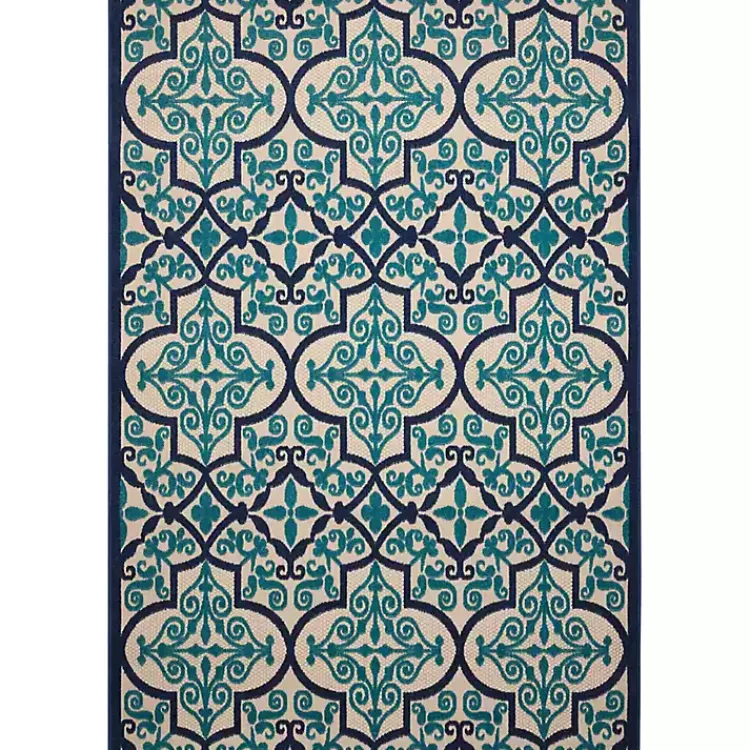 Outdoor Rugs-Kirklands Home Navy Trellis Outdoor Area Rug, 7x10