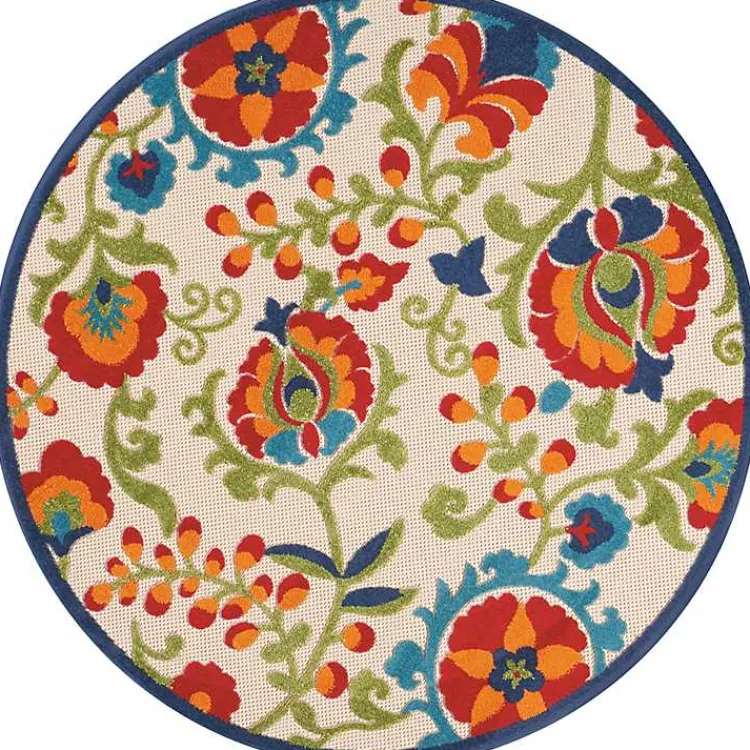Outdoor Rugs-Kirklands Home Abstract Floral Outdoor Round Area Rug, 5 ft. Multi