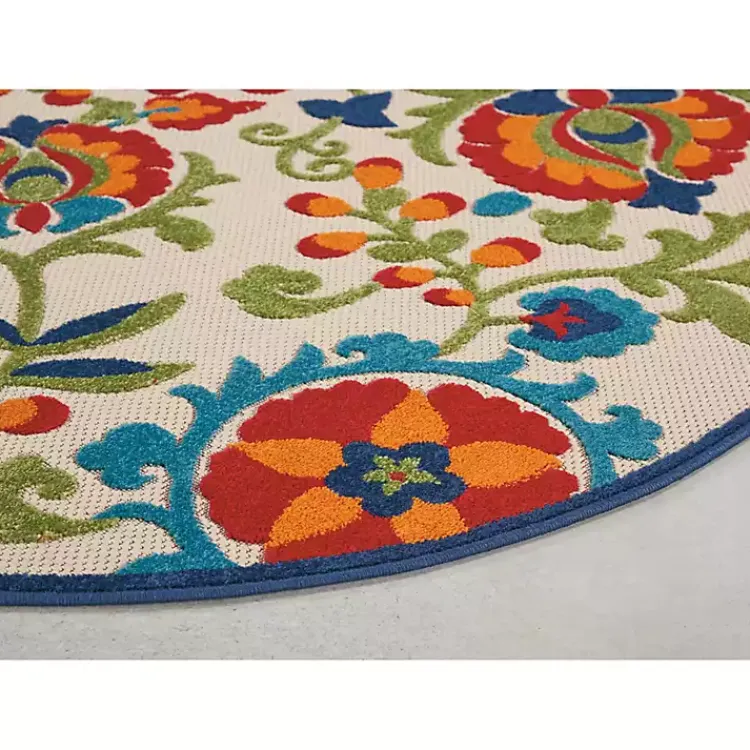 Outdoor Rugs-Kirklands Home Abstract Floral Outdoor Round Area Rug, 5 ft. Multi