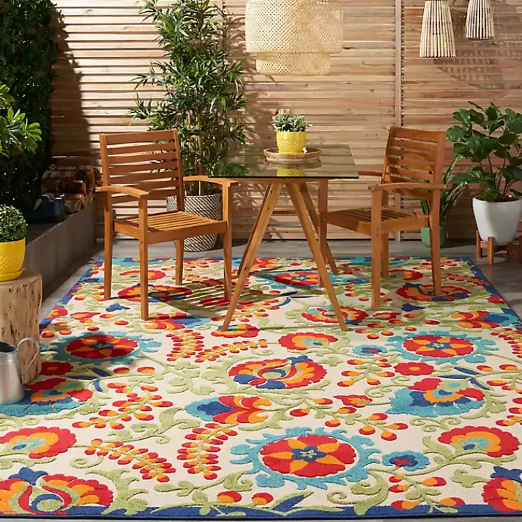 Outdoor Rugs-Kirklands Home Abstract Floral Outdoor Area Rug, 7x10 Multi