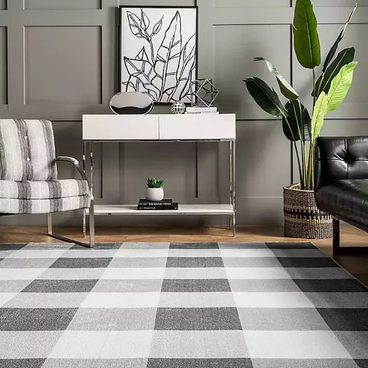 Area Rugs-Kirklands Home Gray Buffalo Plaid Washable Area Rug, 4x6