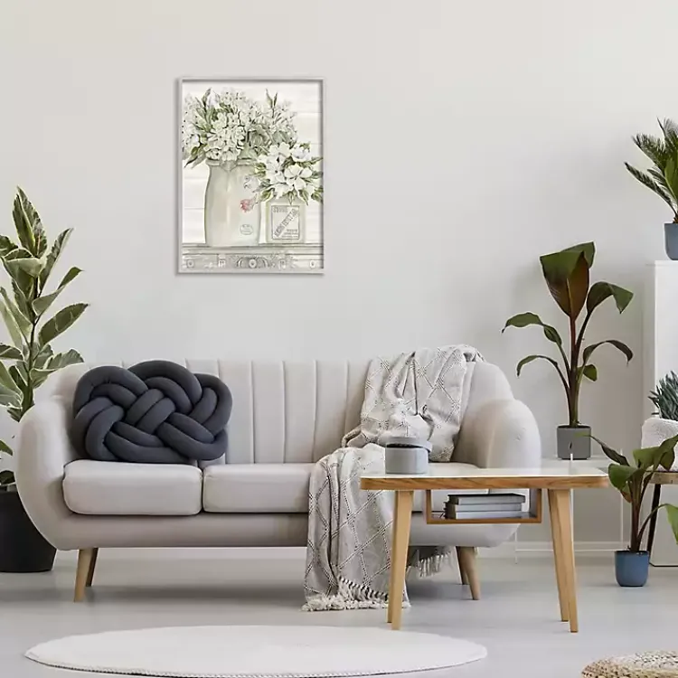 Framed Art-Kirklands Home Floral Ceramic Jar Framed Wood Wall Plaque White