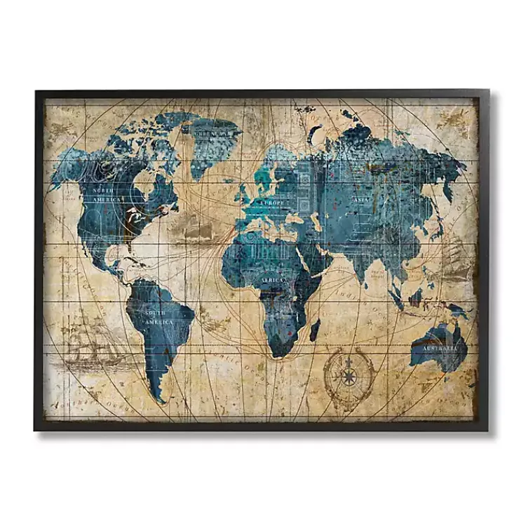 Canvas Art-Kirklands Home Vintage World Map Framed Giclee Canvas Art Print