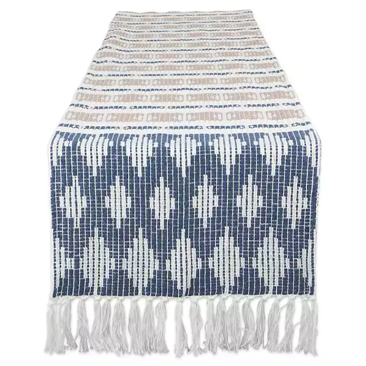 Table Linens-Kirklands Home Blue and Stone Diamond Table Runner, 108 in.