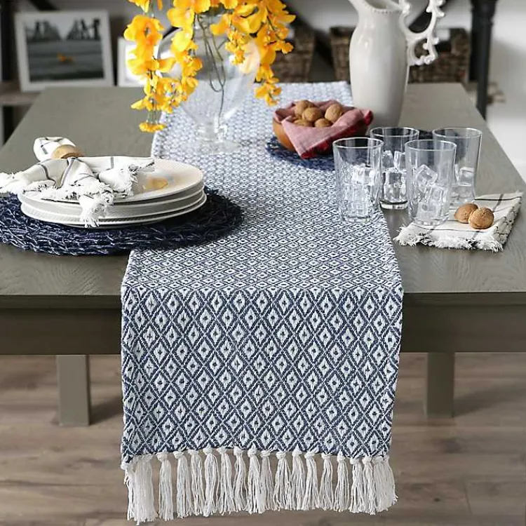 Table Linens-Kirklands Home Mini Diamond Fringe End Table Runner, 108 in. Blue