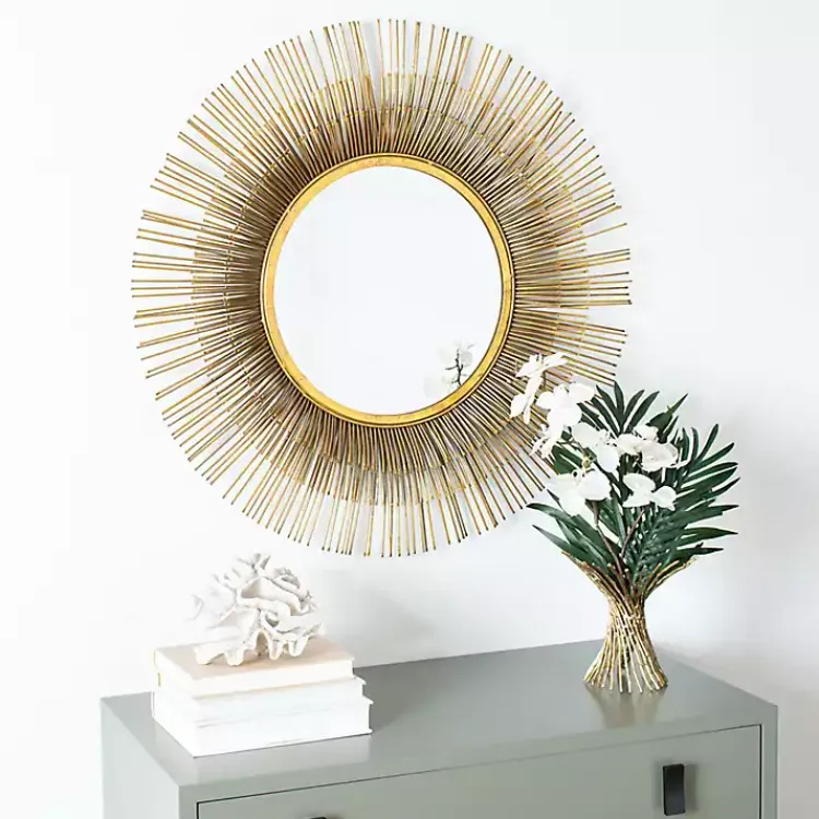 Decorative Mirrors-Kirklands Home Gold Layered Burst Frame Round Wall Mirror