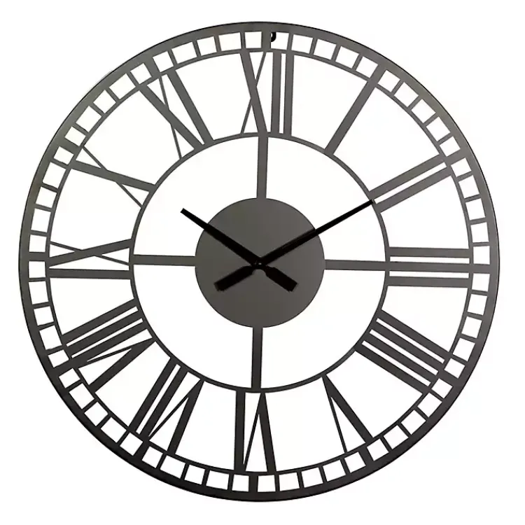 Clocks-Kirklands Home Black Metal Open Frame Wall Clock