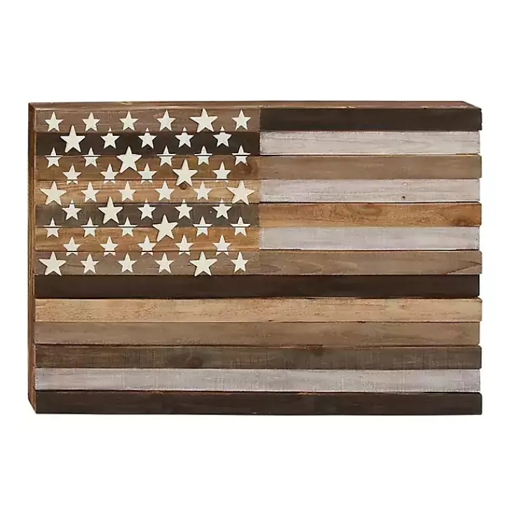 Wall Plaques-Kirklands Home Dark American Flag Wooden Wall Sculpture Brown